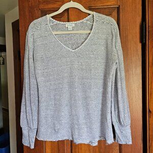 Sundance Mariner Journey Striped Long Sleeve Linen Shirt Sz S